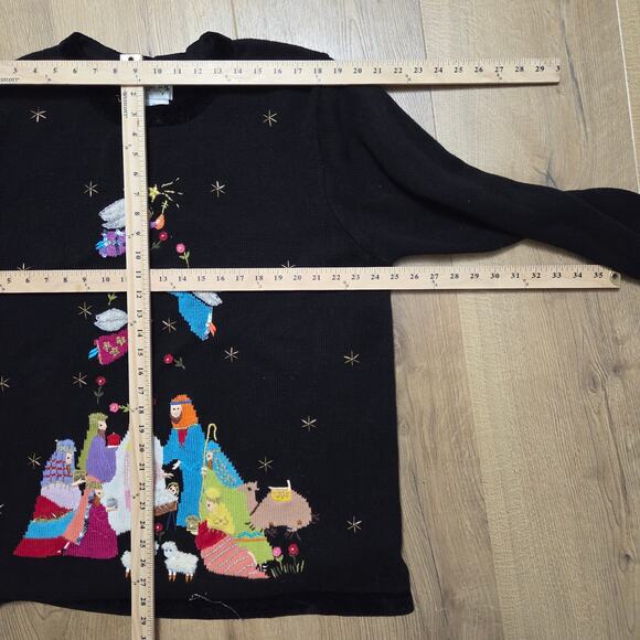 Vtg Quack Factory Nativity Baby Jesus Christmas Holiday Black Sweater 2XL EUC - Picture 8 of 8
